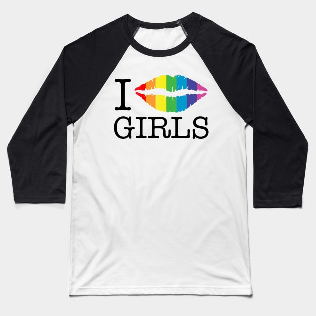 i kiss girls rainbow lips Baseball T-Shirt by chromatosis